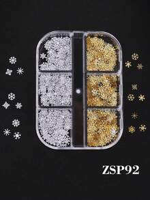 6件套圣诞雪花美甲装饰，3D金属薄片霜花美甲亮片，DIY珠宝美甲装饰，冬季圣诞新年美甲配件 - 彩色 - 查看 6