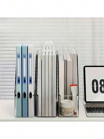 1pc Transparent Acrylic Bookshelf - Waterproof, Rectangular Storage Organizer, Suitable For Notebooks, A4 Papers, Envelopes, Documents And Magazines - Ideal For Home And Office Organization, Durable Plastic, Book Storage Organizer With Minor Imperfections That Do Not Affect Usage