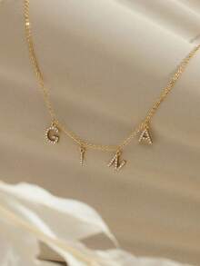 Customized Name Letter Necklace, Personalized CZ Letter Pendant, Women's Customized Name Necklace, Simple Gold-Plated Chain, Customizable Jewelry Gift, Unique Nameplate Gift For Girlfriend And Friends, Stainless Steel Jewelry, 2026 Graduation Gift For Daughter And Friends, Unique Graduation Gift For Her - Multicolor - View 5