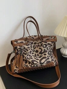 Túi Tote Đa Năng Đính Đinh Tán Dung Tích Lớn Thời Trang Cổ Điển - màu nâu - Xem 8