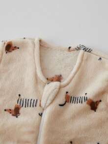 新生儿男童女童舒适柔软睡袋婴幼儿儿童无袖粉色豹纹印花可爱法兰绒保暖睡袋 - 臘腸狗 - 查看 2