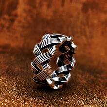 1 件链式不锈钢戒指，男女通用时尚珠宝配饰 - 黑色 - 查看 6