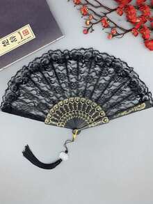 一件式黑色蕾丝新娘伞，欧式浪漫公主伞，婚礼新娘伞，适合婚礼、节日派对、舞蹈道具，哥特式蕾丝伞扇套装 - 优雅黑色婚礼和万圣节服装配饰，饰有精致的花卉图案，非常适合新娘送礼会、摄影和主题活动，婚礼配饰，主题活动配饰，公主主题装饰，无需用电