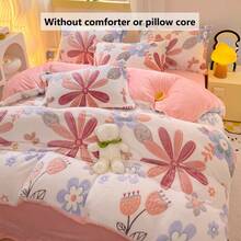 3 件套加厚保暖双面羊毛绒 - 雪花羊毛仿羊绒床上用品套装 - 1 个羽绒被套、2 个枕套、不含被子或枕头 | 花卉 + 卡通熊 + 心形印花图案 | 舒适温暖、锁热透气、必备冬季床上用品 - 愛麗絲 - 查看 4