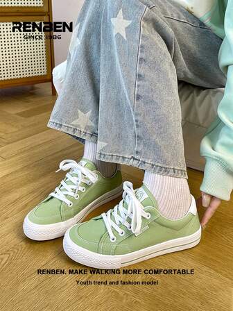 RENBEN 1 Pair Canvas Shoes For Women, 2025 Summer New Versatile Fashion Thick Sole Casual Sneakers