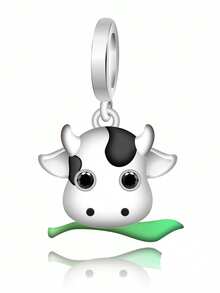 1 pieza de plata de ley 925 simple, vaca comiendo hierba, cuentas pueden ser DIY, joyería de plata, joyería para mujer, regalo de cumpleaños, adecuado para regalar a familiares y amigos que aman a los animales