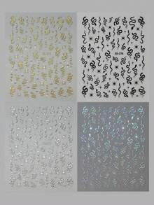 4片闪亮金色蛇形美甲贴片，Y2K激光银黑色蛇形美甲贴纸，闪光星空美甲贴花 - 彩色 - 查看 8