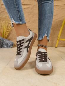 Women's Casual Versatile Sports Shoes, Fashion Attractive Comfortable Rubber Soft Sole Athletic Sneakers, Breathable Lightweight Patchwork Design - Beige - View 4