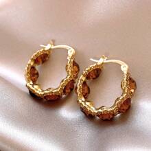 Brown Circle Elegant Luxury High-End Earrings For Women - 1對 - 查看 6