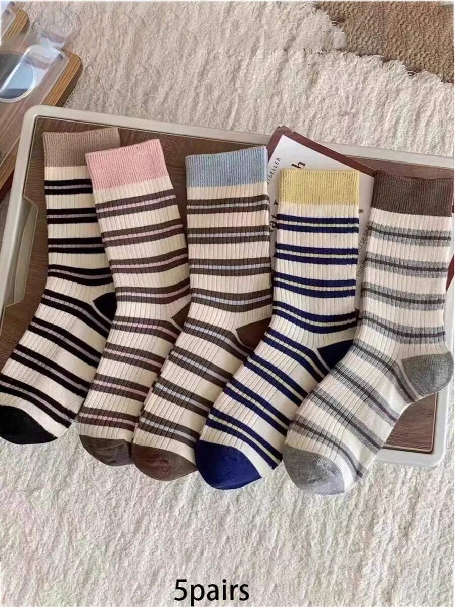 5 Paar smaragdfarbene gestreifte Knöchelsocken, modischer College-Stil Wadensocken geeignet für tägliches Einkaufen, Fitness und Laufen, passend zu Sneakers, stilvoll, schlicht, vielseitig, Kompressionssocken für Frauen