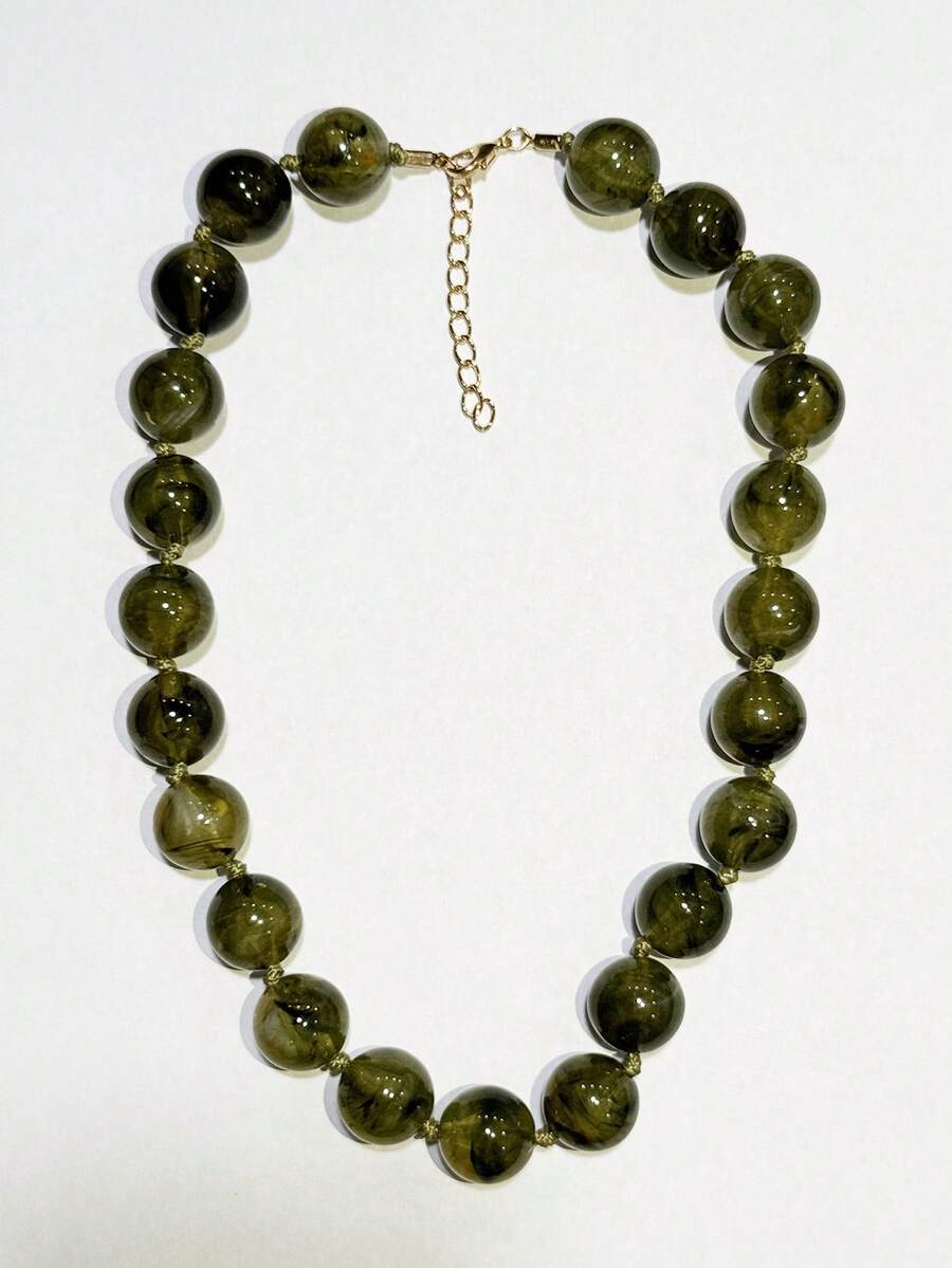 1 Piece Fashion Temperament Bohemian Round Resin Cloud Bead Rope Handmade Women's Beaded Necklace Party Banquet Holiday Gift - 綠色 - 查看 1