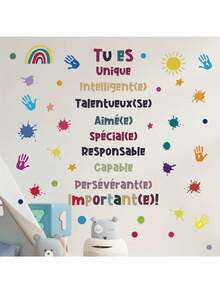 1pc Wall Sticker French Colorful Motivational Slogan Decorative Sticker PVC Sticker Removable Self-Adhesive Easy-To-Tear Sticker Home Decoration Make Your Life A New Look Holiday Decoration Sticker Birthday Graduation Gift - Multicolor - View 5