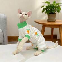 秋冬季斯芬克斯猫服装，无毛猫背心，卡通全覆盖猫咪服装，防掉毛 - 紅色 - 查看 1