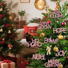 8Pcs Christmas Wood Word Cutout Signs Candy Striped Letter Signs Christmas Tree Hanging Ornaments with Rope - Rosa - Ver 7