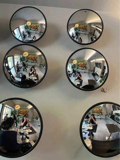 1 Piece Corner Mirror Artistic Decorative Round Wall Mirror - Full-Length Horizontal Wall-Mounted Mirror, Plastic Frame, No Power Required | Decorative Home Accessory, Portable Mirror, Suitable For Living Room, Bedroom, Hallway, Bathroom Wall Decoration, Selfie Mirror For Trying On Clothes, Room Decoration.