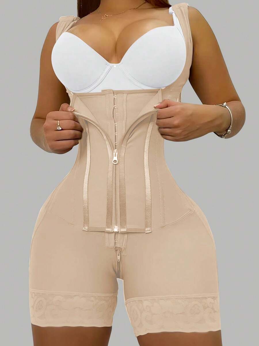 Colombian High Compression Faja For Women Full Body Postpartum Shaperwear Tummy Control Butt Lift Breathable Slimming Girdle - 米色 - 查看 1