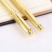 1 Caneta esferográfica de metal galvanizado de alta qualidade (banhada a ouro) - Cartucho de tinta recarregável/Escrita suave/Escolha ideal para profissionais de negócios e estudantes/Perfeita para reuniões de escritório/Essencial para escrita escolar