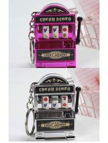1/2PCS Fruit Keychain Lucky Charm Jackpot Keychains Mini  Pendant Bag Charm Novelty Gifts  Adults Mini Game Machine Design Keychain Mini Fruit Machine Keychain Pendant Spinner Game Slot Machine Small Toy Lucky Draw Pendant