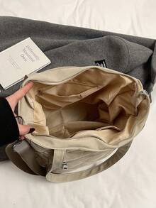 Túi xách công sở dáng suông, dung tích lớn, màu trơn, có ngăn đựng tiền xu, kiểu dáng Hàn Quốc, nhiều ngăn, dành cho sinh viên đại học, túi đeo chéo nữ thường ngày. - Màu Khaki - Xem 9