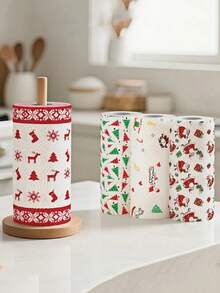 Weihnachts-Küchenpapier, dreischichtige verstärkte Rolle, Einweg-Küchen-Reinigungspapier für Trocken- und Nassreinigung, Einweg-Küchentücher, waschbare Trocken- und Nassreinigungsutensilien, zufällige Stilauswahl, Weihnachts-Haushaltsreinigungsutensilien, Weihnachtsgeschenke, Weihnachts-Dekorationspapierhandtücher