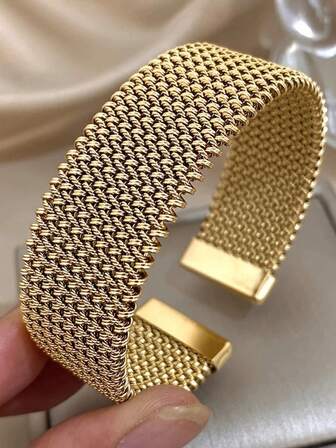 Vintage Golden Stainless Steel Weave Bracelet For Women Men 8 12 22 Mm Size Chunky Bangle Bracelets Waterproof Jewelry