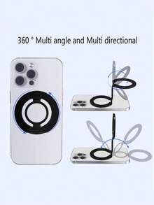 1个磁性指环支架，三段式双面磁吸，超轻薄，磁力强劲，360°旋转，可折叠，适用于任何墙面，可折叠指环手机支架，合金材质，便携通用，桌面创意设计，解放双手，适用于办公室、厨房、浴室、床头、健身房、汽车等场所。