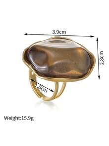 1件波西米亚风镀金不对称琥珀树脂造型可调节开口戒指，简约奢华天然石材时尚不锈钢镀金日常首饰，女士礼物 - 彩色 - 查看 7