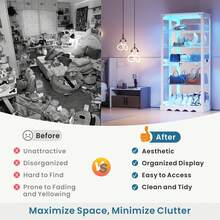 HWB Display Cabinet With Glass Doors, 71'' Tall Curio Cabinet With RGB Lights For Collectibles, LED Display Case With Removable Shelf For Book/Medal/Figure, White - 查看 8