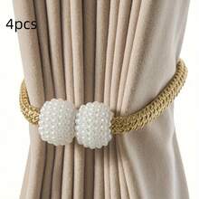 4 Pieces Of Magnetic Curtain Straps, Equipped With Imitation Pearl Beads, Curtain Fasteners, And Rope Straps, Curtain Hardware, Home Decoration, Fashionable Curtains, Elegant Straps, Smooth Surface, Durable Fabric, Bead Decoration Straps, Interior Designer, Fashionable Homeowner - vàng óng ánh - Xem 10