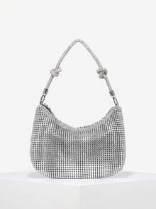 1 pezzo Elegante borsa clutch da donna con strass, in rete, paillettes, ricamo floreale 3D e manico spesso, adatta per uscite, appuntamenti, feste