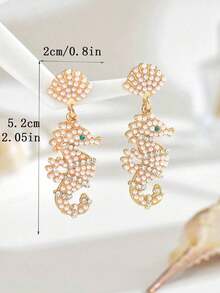 1 Pair Creative & Fashionable Cute Seahorse Alloy Rhinestone & Faux Pearl Earrings, Luxury Personalized Design Women's Earrings Suitable For Daily Wear And As A Thoughtful Gift For Family And Friends - Nhiều màu 9 - Xem 5