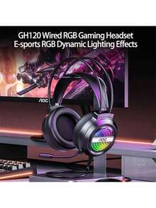 GH120 電競耳麥 可伸縮降噪麥克風 虛擬7.1環繞聲技術 透氣蛋白皮耳罩 RGB燈光 即插即用 網課遊戲通訊利器 黑色 - 白色 - 查看 2