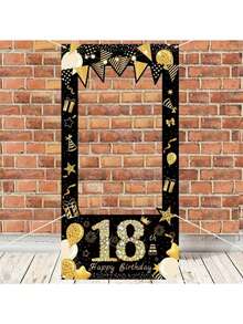 1pc Black And Gold Balloon, 18th Birthday Background, Vinyl Photo Backdrop, Room Decor, Party Supplies, Photography Props, Adult Birthday Celebration Decorations