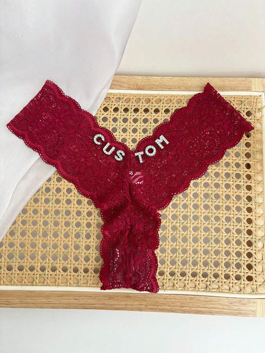 1件定制水晶字母装饰蕾丝丁字裤，性感比基尼内裤，个性化G字裤，情人节、圣诞节、万圣节、感恩节、生日、周年纪念日、家庭礼物，送给朋友、爱人、女友。