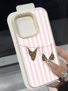 1pc Fashionable Summer Limited Edition Pink Vertical Stripe 2-Piece Swimsuit Pattern Lychee Texture TPU Waterproof Anti-Fall Anti-Slip Soft Phone Case Compatible With Apple/ Phones