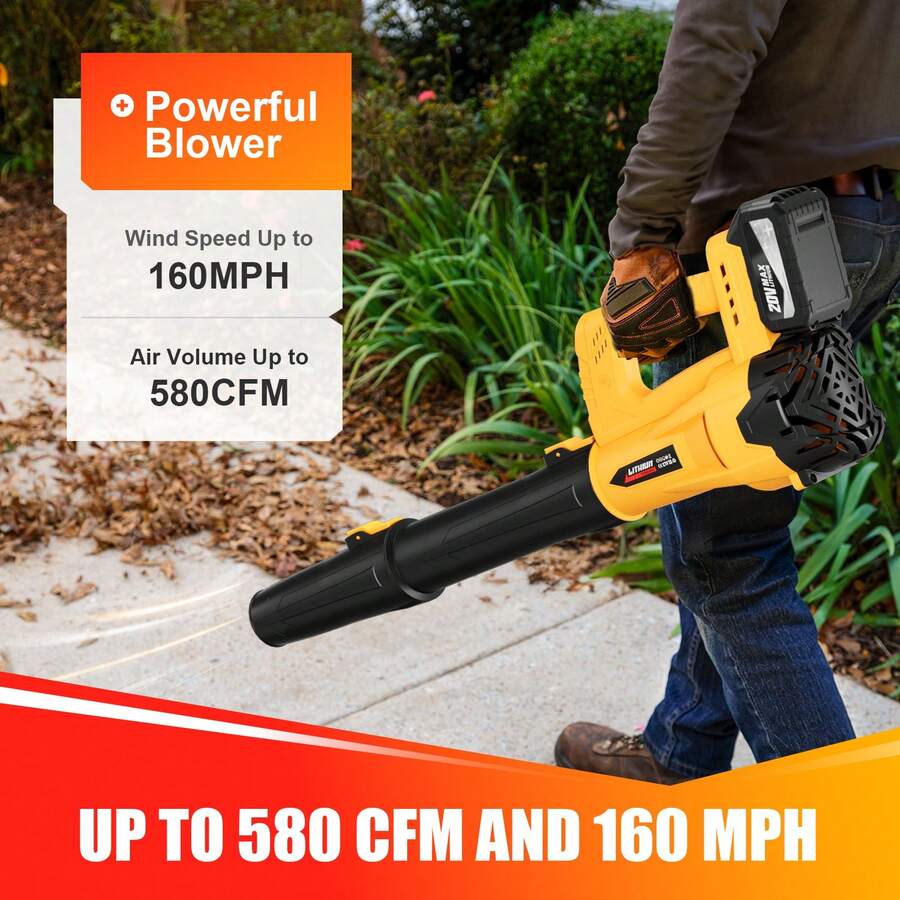 Portable Cordless Leaf Blower Battery Handheld Electric Leaf Blower, Suitable For Cleaning Lawns, Terraces, Courtyards, And Sidewalks - 吹葉機 閃電款 單包 黃 - 查看 1