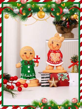 1/4 件树脂姜饼人圣诞装饰，卡通姜饼人桌面摆件，营造圣诞氛围，节日派对装饰，节日礼物