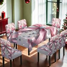 1/4/5/6/7/36 pièces Ensemble de housses de chaise/housses avec nœud double couche et motif de cristal à gland pour Noël, convient pour la maison, le restaurant, l'hôtel, idéal pour la décoration quotidienne moderne. La nappe s'adapte à une table de salle à manger carrée, la housse de chaise élastique est lavable.