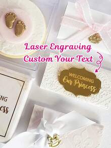 10 件定制婴儿名字个性化激光雕刻欢迎宝宝巧克力牌匾装饰银色/金色镜面婴儿名字亚克力牌匾婴儿送礼会洗礼装饰品（不包括巧克力和丝带）