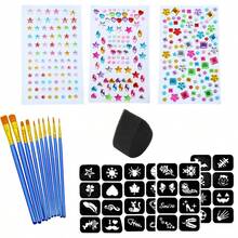 12-Compartment Removable Face & Body Paint Kit With 11 Brushes, 3 Adhesive Jewel Stickers, 4 Makeup Templates, 1 Makeup Sponge, Easy To Clean And Draw Any Pattern, Suitable For Stage Performance, Halloween, Rainbow Party, Makeup Party, Festival Celebration - Multicolor - View 11