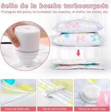 10 Piezas Bolsas de Almacenamiento al Vacío con Bomba Eléctrica, Bolsas de Compresión que Ahorran Espacio, Almacenamiento Reutilizable para Ropa, Almohadas y Edredones (flor) - Flor - Ver 6