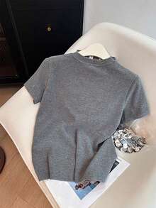 Playeras básicas modernas juveniles cómodas casuales premium versátiles estampadas con diseño minimalista - Gris Claro - Ver 2