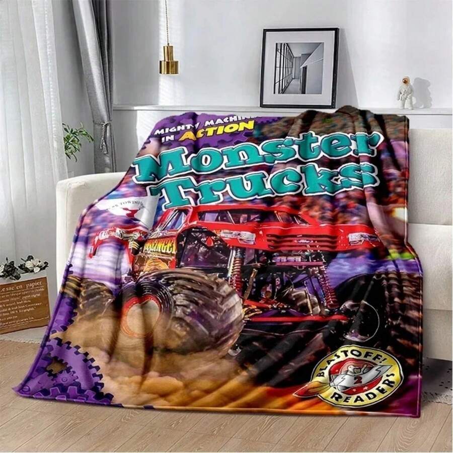 New Monster Jam Printed Blanket Picnic Blankets Warm Blanket Soft And Comfortable Blanket Home Travel Birthday Gift Home Textile - 黑色 - 查看 1
