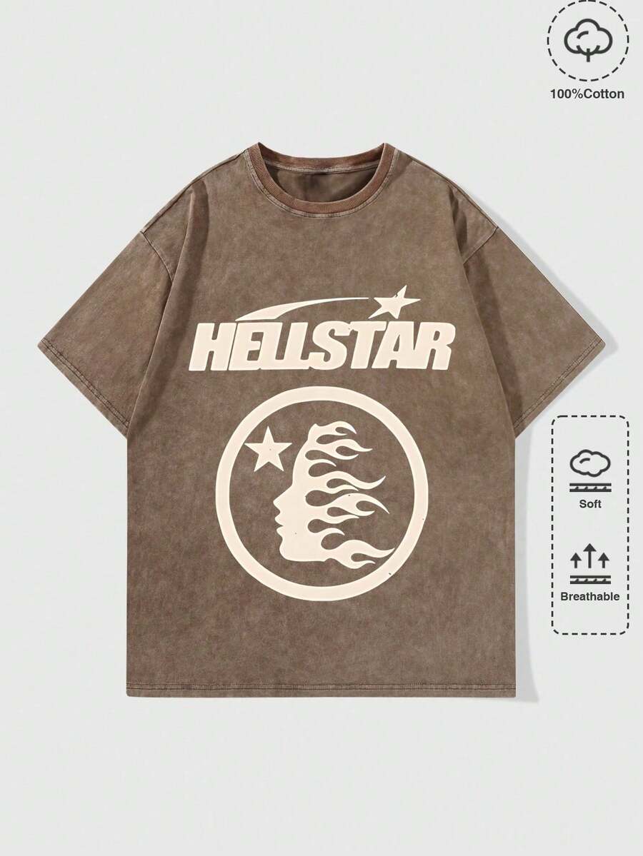 EWH Men's T-Shirt, Retro,  Print, Pattern, Loose Fit, Short Sleeved, Top 004 - A - Cà phê nâu - Xem 1