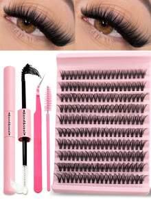 200 piezas Racimos de pestañas individuales 40D D Curl de 8-16 mm Kit de extensión de pestañas DIY Look natural y vaporoso y denso y ultra suave y súper ligero Pestañas postizas individuales segmentadas reutilizables Kit de extensión de pestañas con herramientas de maquillaje Vínculo y sellado y pinzas para pestañas y cepillo para pestañas para uso personal en casa o en movimiento para la vida diaria, bodas, citas, fiestas, festivales de música y Halloween