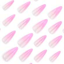 Pink Nails Press On Long Stiletto Fake Nails Glitter Bling Glue On Nails 24Pcs Glossy Acrylic Nails Manicure Stick On Nails Almond Shiny Artificial Nails - 多色10 - 查看 4