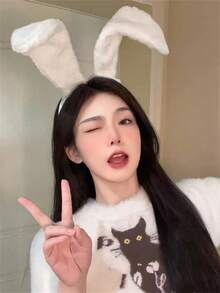 1个女士可爱毛绒黑白兔耳发箍，适合万圣节、圣诞节、复活节、角色扮演、派对、宴会等场合，可作发饰、发带、发箍、女士头饰、家居美发配饰。 - 彩色 - 查看 4
