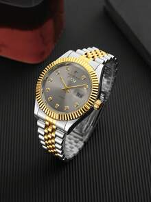 RICECGO 1 Classic Men's Business Quartz Watch, Featuring Dual-Tone Gold & Silver Design, Stainless Steel Strap, And Sophisticated Dual Date Display, Ideal For Holiday Gifts And Daily Wear. - Multicolor - View 2