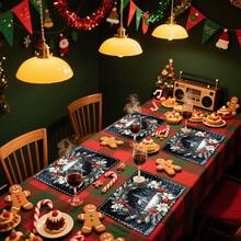 1 buc/4 buc/6 buc/100 buc Covorașe Placemat cu model de scenă bisericească cu fructe de pădure de ilex și poinsettia, Covorașe Placemat dreptunghiulare din poliester, lavabile la mașină, Protecții de masă, Covorașe Placemat termoizolante, Decorațiuni de masă pentru restaurant, Articole pentru petreceri, Decorațiuni de Crăciun, Pot fi oferite cadou