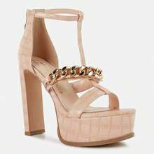 Bonita Metal Chain Zip Up Sandals - Màu be - Xem 2